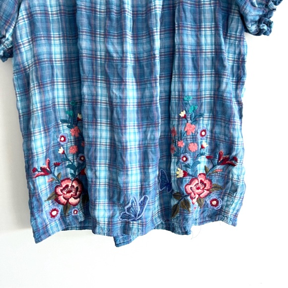 JOHNNY WAS Aimee Peasant Blue Multicolor Embroidery Puff Sleeves Top Shirt Sz M - Picture 10 of 16
